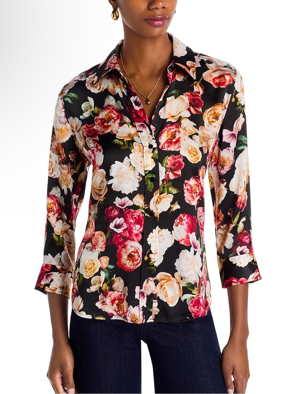 L'Agence Floral 100% Silk Dani 3/4 Sleeve Blouse Size Large